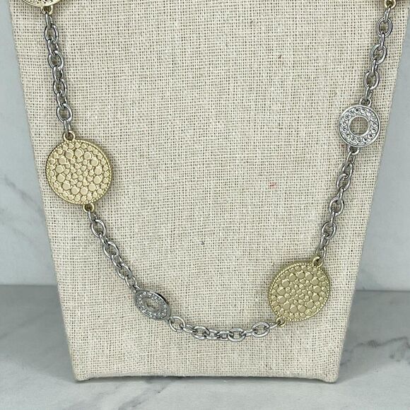 Chicos Mixed Metal Hammered Disc Chain Layering Necklace 42" ✨ - Picture 2 of 6